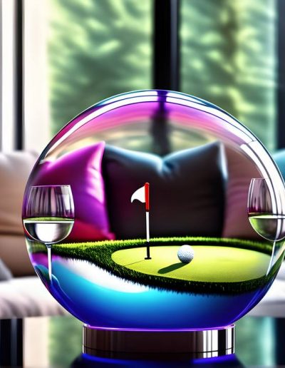 Golf in der Glaskugel im Wohnzimmer - via KI